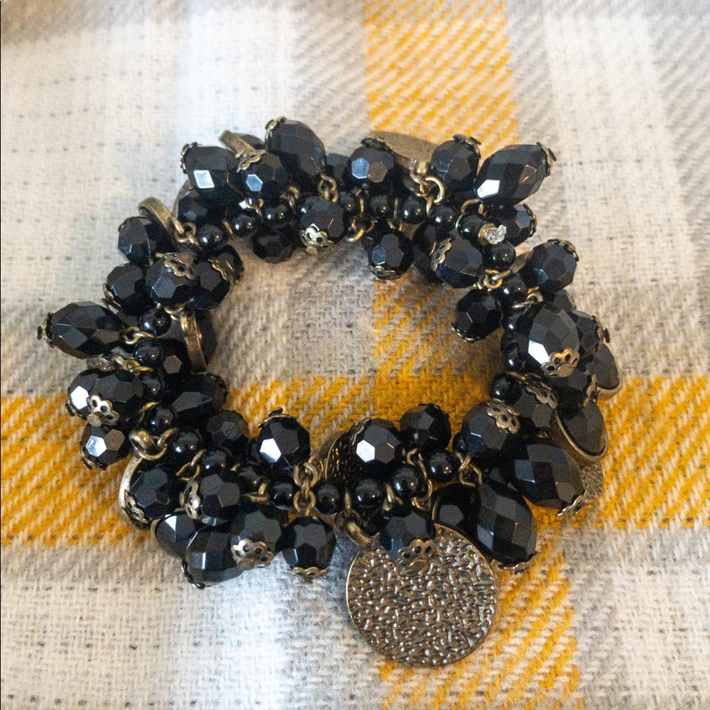 Premier Designs “Paris” Stretch Bracelet Black Beads Brass Fashion Jewelry
